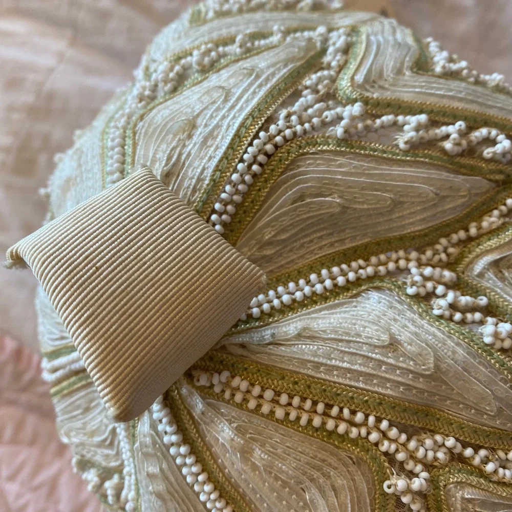 Gladys & Belle Ivory Beaded Soutache Halo Beret Cocktail‎ Hat Bridal OS